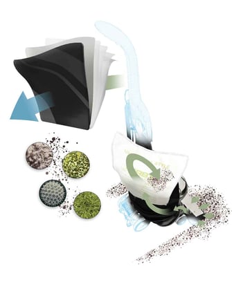 Micron Magic graphic showig how HEPA fillters trap particles